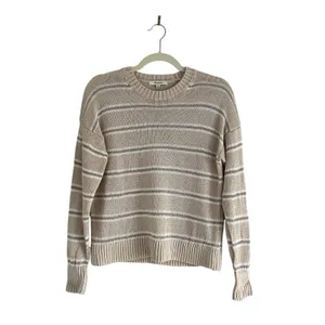 Madewell Linen Drop-Shoulder Sweater Heather Oat Multi Stripe Size Small Coastal thumbnail 2