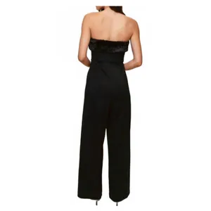 Anthropologie Hutch Faux Fur Trim Strapless Black Jumpsuit Size 14 Wide-Leg thumbnail 3
