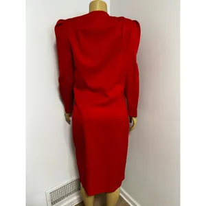 The Jones Girl Vintage 80s Red Double Breasted Puff Shoulder Sheath Dress 12 thumbnail 3