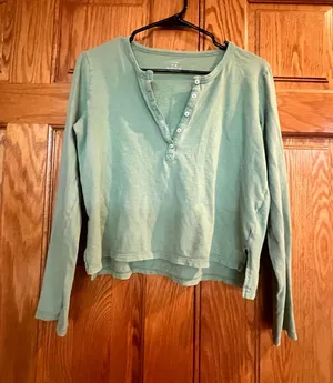 American Eagle - Sage Green Long Sleeve Henley Shirt thumbnail 1