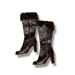 Charles David Embossed Leather Faux Fur Brown Boots 6.5 thumbnail 3