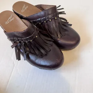 Dansko Shoes Womens Size 40 Leather Clogs Block Heel Stud Fringe Mule Retro thumbnail 10