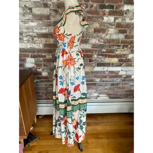 SHEIN Tropical Floral Maxi Dress XS Ruffle V-Neck Open Back Tie Sundress thumbnail 4