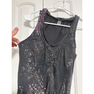 Free People Tank Top Boho Distressed Charcoal Purple Braided Ruched Medium thumbnail 3