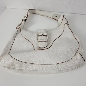 Michael Kors Womens Bag White Pebbled Leather Shoulder Hobo Fold Over Buckle thumbnail 10