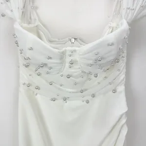 Lulus Immensely Charming White Mesh Pearl Bustier Maxi Dress Wedding Small NWT thumbnail 7
