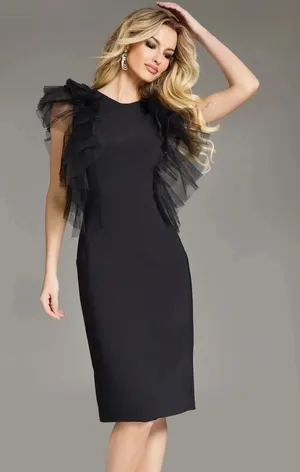 Jovani Sheath Dress with Layered Tulle Shoulders 43152 LBD thumbnail 1