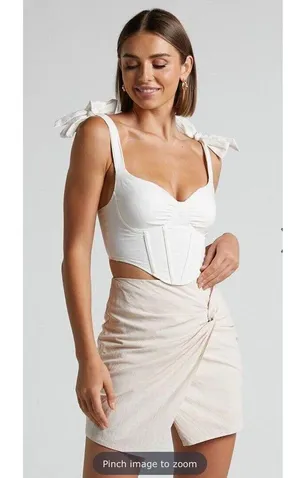 Showpo Kiandra Wrap Mini Skirt Womens Sz 4 Beige Knot Detail Side Zip Lined NWT thumbnail 13