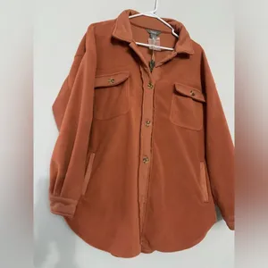 NWT Flannel Shacket Fleece Warm Soft Teddy Jacket Button Size L Orange Brown New thumbnail 4