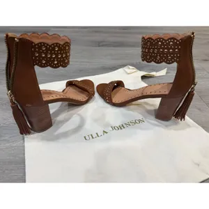 Ulla Johnson Studded Leather Block Heel Sandals Brown EU 37 US 7 Tassel Zip thumbnail 11