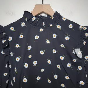 Alice + Olivia Women Cotton Henrietta Daisy Blouse Black Ruffle Bell Sleeve thumbnail 7