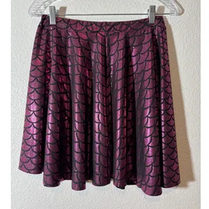 Women's Size XL Fuchsia Mermaid Scales Shiny A-Line Skater Skirt Pull-On Stretch thumbnail 3