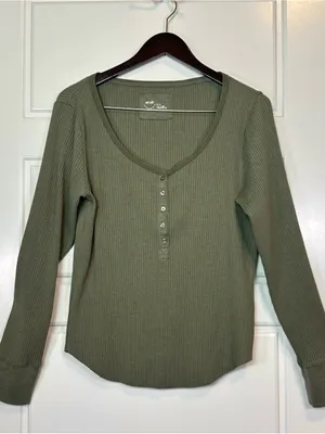 Aerie Essential Henley Layering Long Sleeve Ribbed Cotton Blend T-Shirt Size XL thumbnail 11
