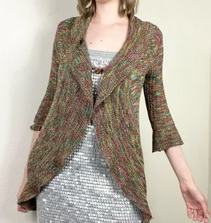 Vintage y2k Kessley Multicolor Rainbow Metallic Bell Sleeve Cardigan Sweater S thumbnail 1