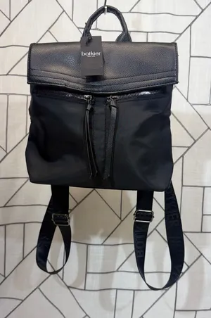Botkier Backpack‎ Small Black Nylon Leather Trim Logo Straps Zipper Pockets thumbnail 1
