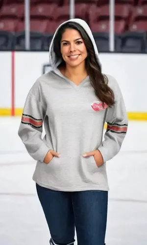 NWT NHL Detroit Red Wings Women's‎ Small Gray V-Neck Pullover Hoodie Jacket thumbnail 1
