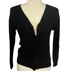 Aritzia Wilfred Black Ribbed Wool Blend Gold Button Front Cardigan Sweater XXS thumbnail 3