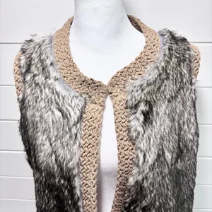 Ann Taylor Vest Women Brown‎ Faux Fur Open Front Knit Size L P thumbnail 2