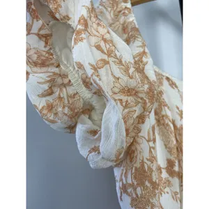 Blu Pepper White Orange Cottage Core Antique Floral Mini Puff Sleeve‎ Dress Sz L thumbnail 2