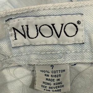 VTG 90s Nuovo High Waisted Patchwork Denim Mom Shorts Light Wash Blue Pleated XS thumbnail 10
