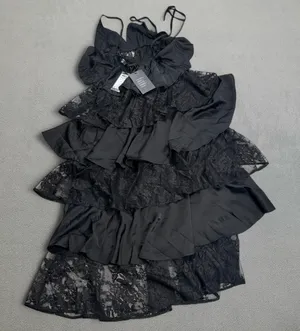 VERO MODA Maxi Dress Womens M Black Lace Ruffle Tiered Overlays Straps NWT thumbnail 1
