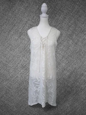 Wearabouts White Tropical Leaf Lace-Up Sleeveless Cover-Up Dress Size M thumbnail 2