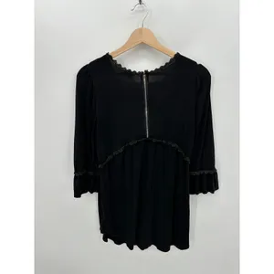 POL Babydoll Top Women Small Black Grunge Goth Boho Witch 1/2‎ Sleeve Stretch thumbnail 2