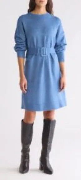 Blue Belted Sweater Dress thumbnail 1