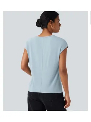 Halara M Womens Light Blue V-Neck Relaxed Fit NWT Top Size M thumbnail 2