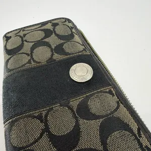 Coach Signature C Zip Around Black Canvas Leather Wallet thumbnail 3