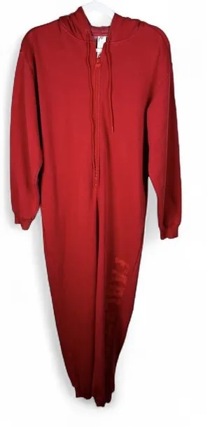 Fabletics Red Fleece Hooded OnePiece Sz Small Track Ski Camping Snow‎ Lounge thumbnail 1