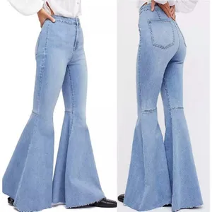 We The Free Flared Women's Jeans Light Blue Denim Raw Hem Stretch High Rise thumbnail 2