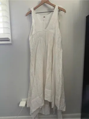 Free People Small Celine Maxi Dress White Textured Beach Flowy Bow Tie Strap thumbnail 2