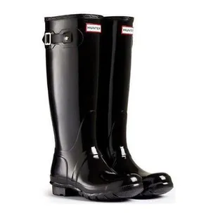 Hunter Original Tall Black Gloss Adjustable Knee High Rain Boots thumbnail 1