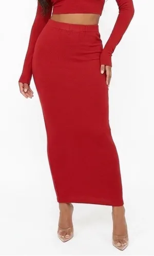 Naked Wardrobe Red High Waisted Bodycon Maxi Skirt Size M thumbnail 1