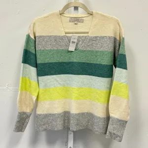 NWT Loft Striped V-Neck Sweater Women's XS Pastel Colorblock‎ Knit Pullover thumbnail 1