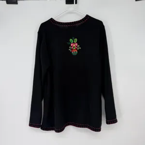 Quacker Factory Womens XL Black‎ Christmas Tree Embroidered Sweater Ramie Cotton thumbnail 2