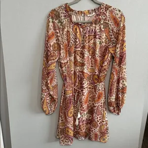 Lush Clothing Womens Dress Paisley Boho Tassel Long Sleeve Mini Small thumbnail 2
