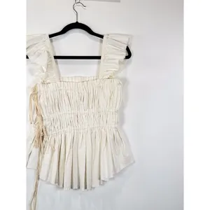 Free People Womens Top Beige Claude Corset Blouse Peplum Cottagecore Boho Medium thumbnail 9