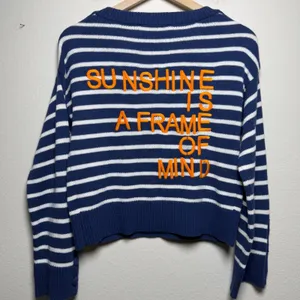 Kerri Rosenthal XOKR Women CottoN‎ Sweater XS Blue White Striped Sunshine Frame thumbnail 7