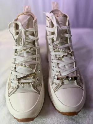 Converse Cream High-Top Sneakers with Tan Stitching thumbnail 8