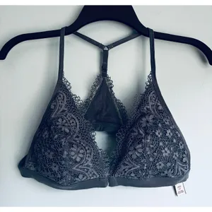 Victoria's Secret Triangle Bralette Gray Lace Floral Lined Front Closure Large thumbnail 4