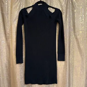 Abercrombie & Fitch Black Cold Shoulder Long Sleeve Sweater Dress XS thumbnail 2