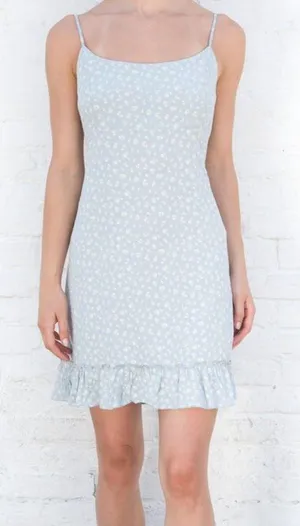 Brandy Melville Colleen Dress Blue Floral Ruffle Hem Tie Back Dress thumbnail 1