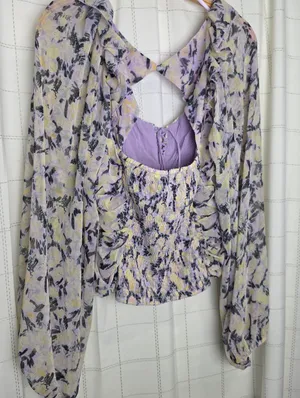 Free People Mabel Printed Blouse in Lilac Combo thumbnail 7