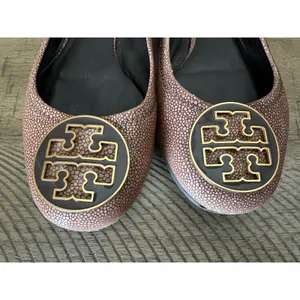 Tory Burch Reva Minnie Ballet Flats Taupe/Mushroom Pearlized Stingray Leather 9 thumbnail 3