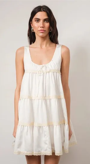 LOUCIA Tiered Lace Babydoll Dress Cottagecore romantic milkmaid festival Small thumbnail 1