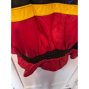 Vintage 80s/90s Mixed Blues Leather Batwing Colorblock Jacket thumbnail 11