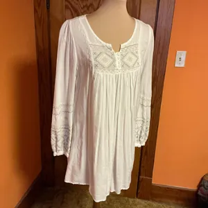 Mollorello White Embroidered Boho Tunic Top Peasant Babydoll Blouse Cottagecore thumbnail 7