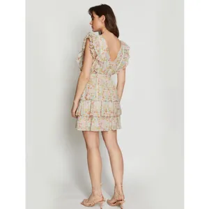 Anthropologie NWT Love The Label Ines Ivory Floral Tiered Ruffle Mini Dress thumbnail 4